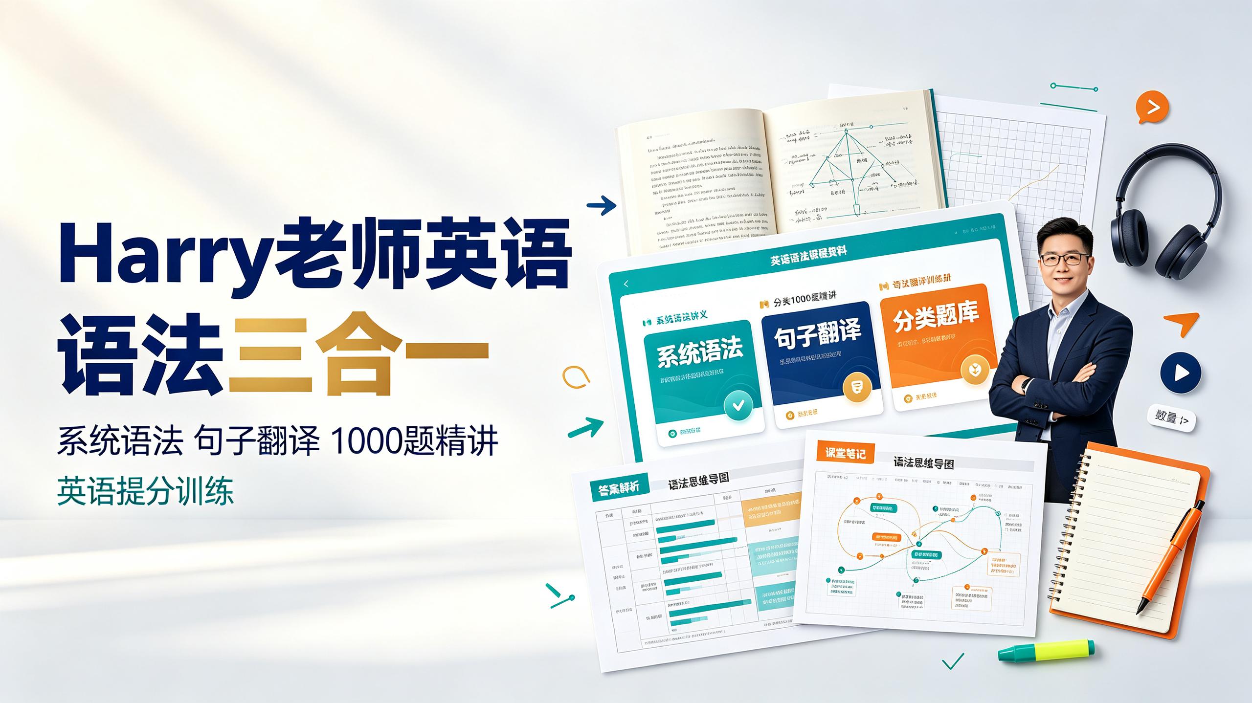 资源《英语Harry老师-【语法三合一】系统语法+句子翻译+分类1000题精讲》的海报