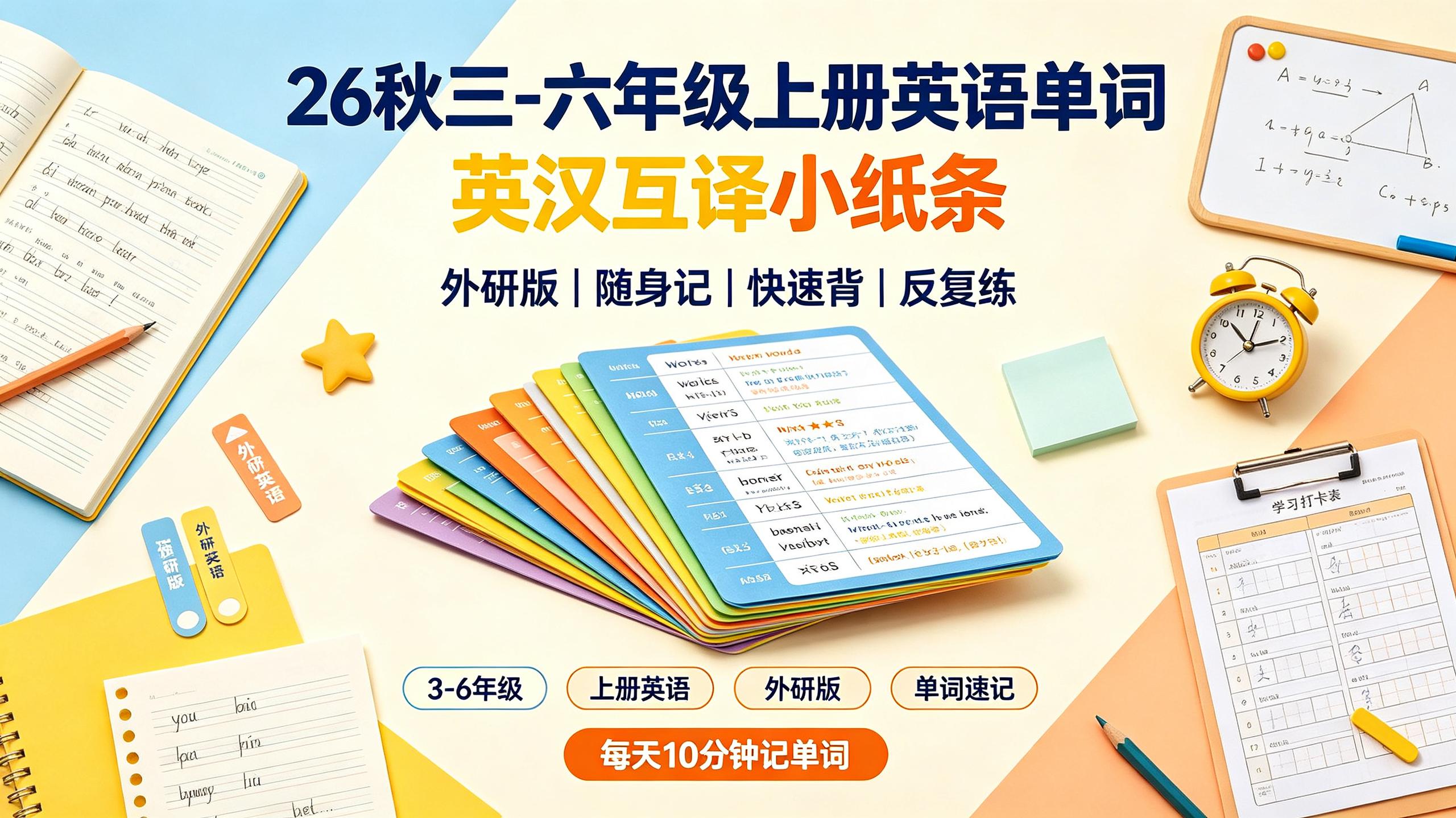 资源《26秋三-六年级上册英语单词英汉互译小纸条外研版》的海报
