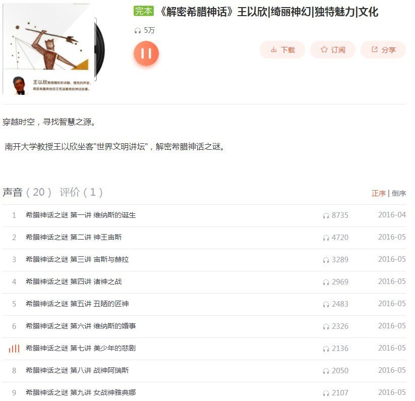 资源《《解密希腊神话》有声类 全20集 南开大学教授 解密希腊神话之谜[m4a]》的海报