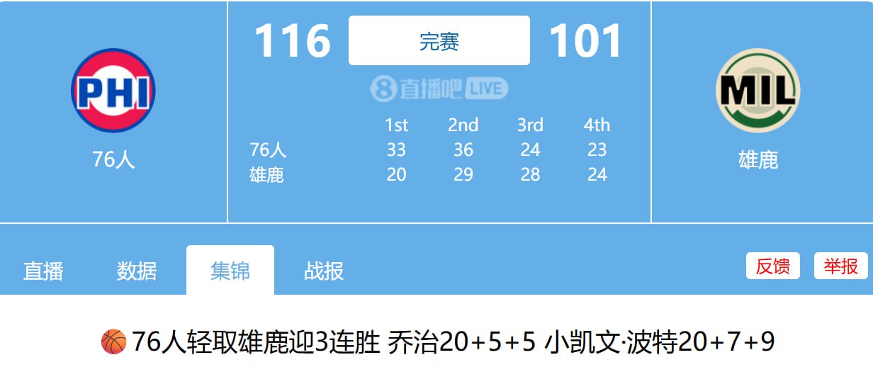 资源《12.6 76人vs雄鹿全场比赛录像回放》的海报