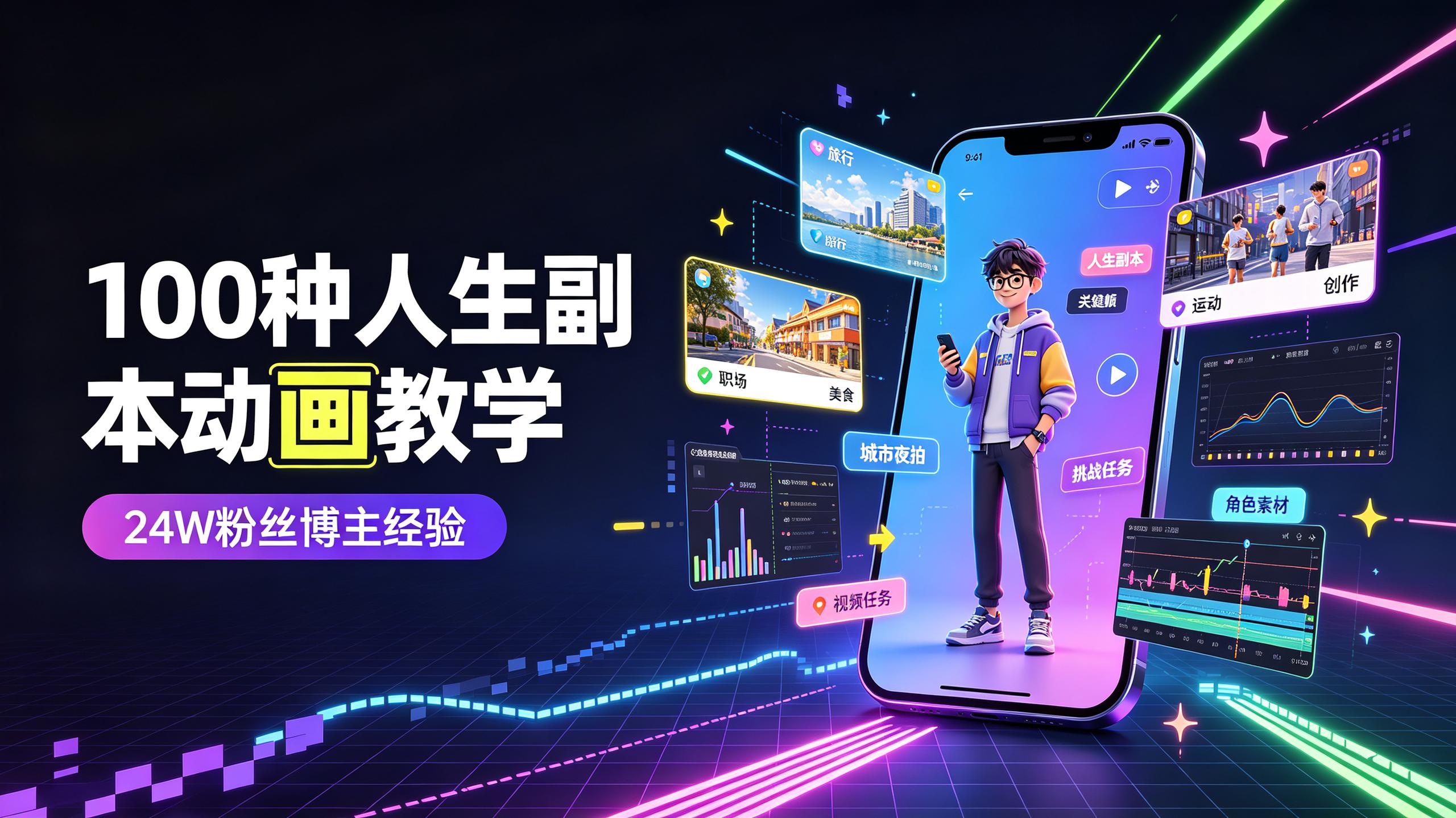 资源《抖音24W粉丝博主的体验100种人生副本动画教学》的海报