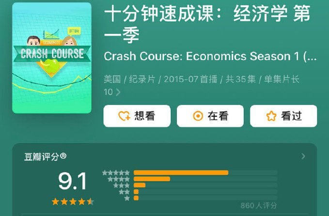资源《豆瓣9.1分《十分钟速成课：经济学》中英字幕 35集全》的海报
