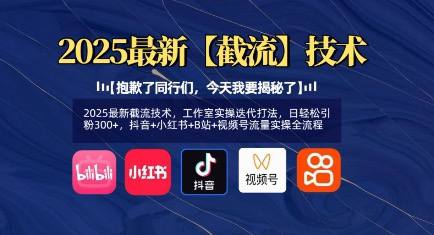 资源《2025最新截流技术，工作室实操迭代打法，日轻松引粉300+，抖音+小红书+B站+视频号流量实操全流程》的海报