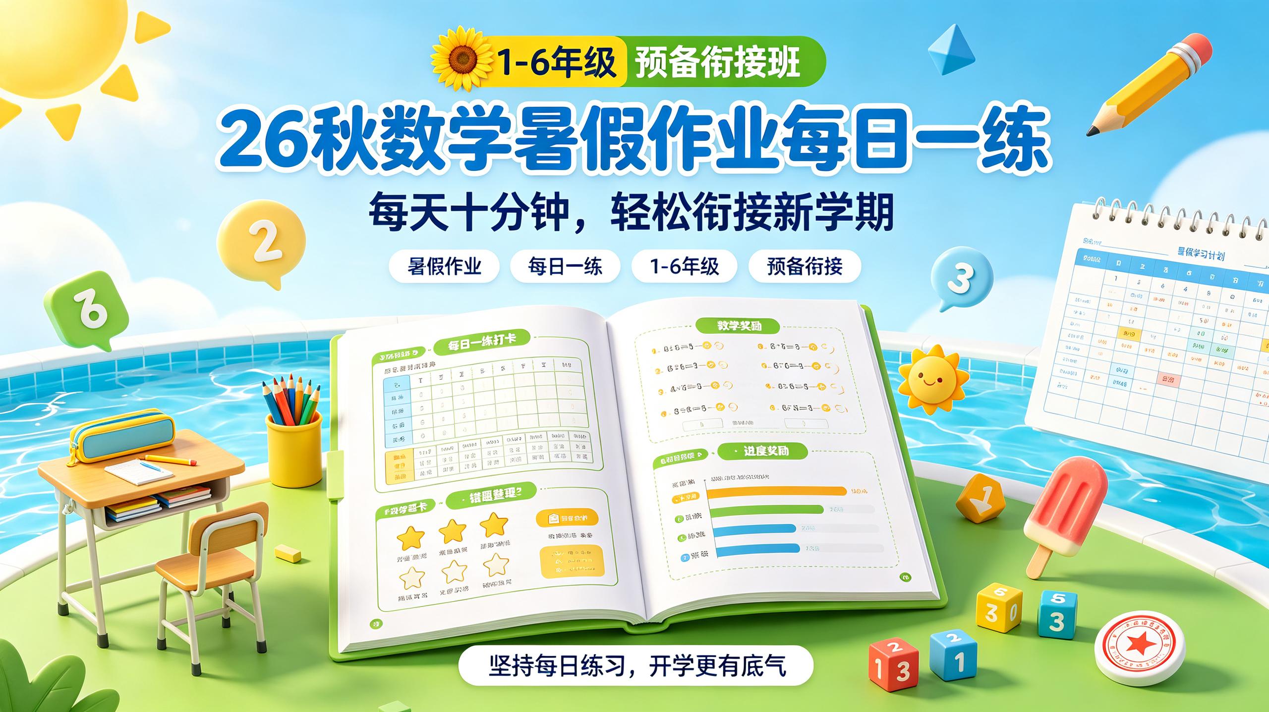资源《26秋数学暑假作业每日一练1-6年级 预备衔接班》的海报