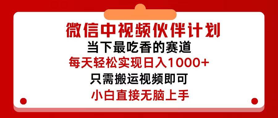 资源《微信中视频伙伴计划，仅靠搬运就能轻松实现日入500+，关键操作还简单，…》的海报