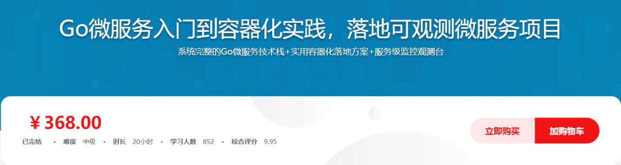 资源《Go微服务入门到容器化实践，落地可观测微服务项目 - 带源码课件》的海报