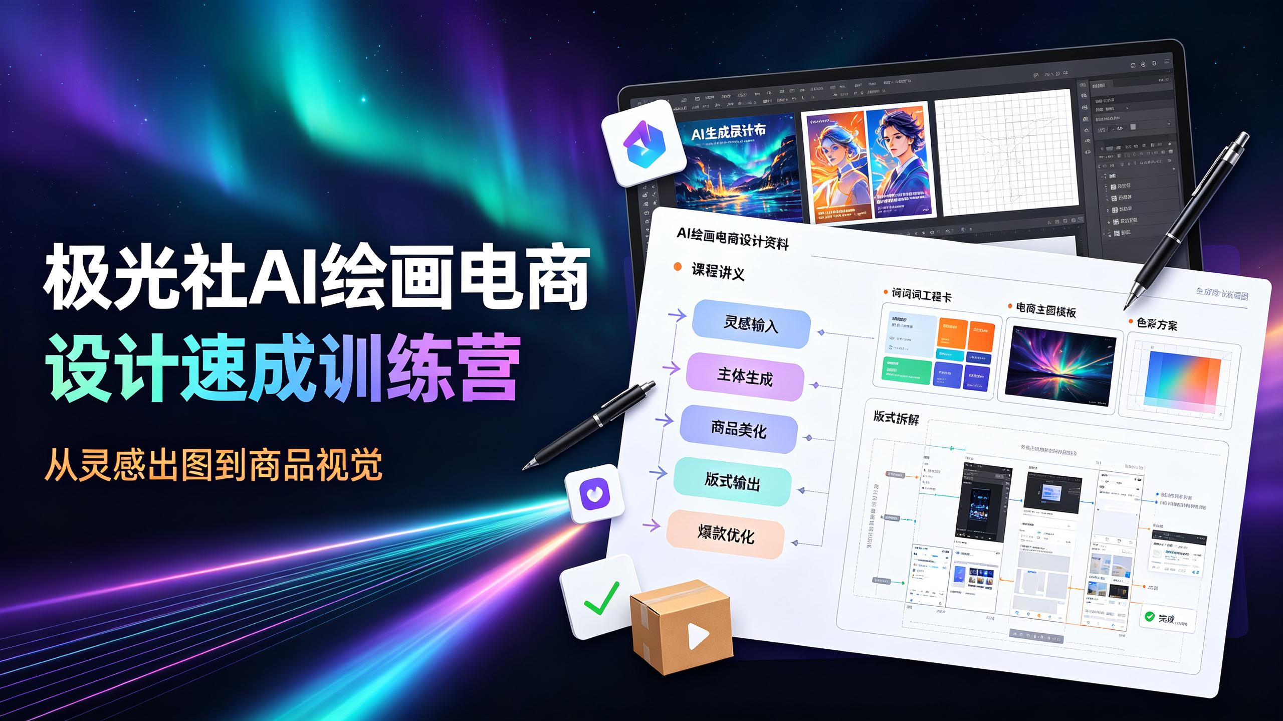 资源《极光社AI绘画电商设计速成训练营》的海报