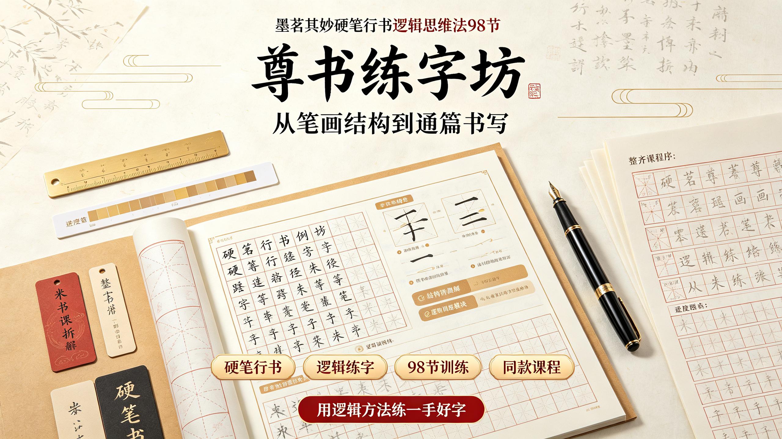 资源《尊书练字坊-抖音同款墨茗其妙硬笔行书逻辑思维法98节》的海报