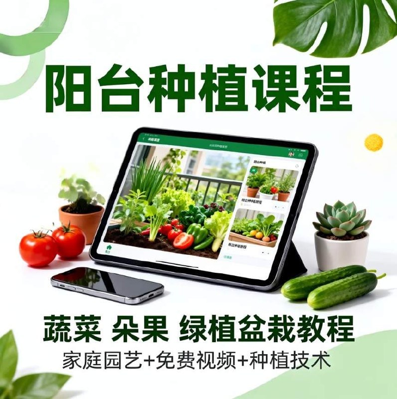 资源《阳台种植课程｜蔬菜 水果 绿植盆栽教程(家庭园艺+免费视频+种植技术)》的海报