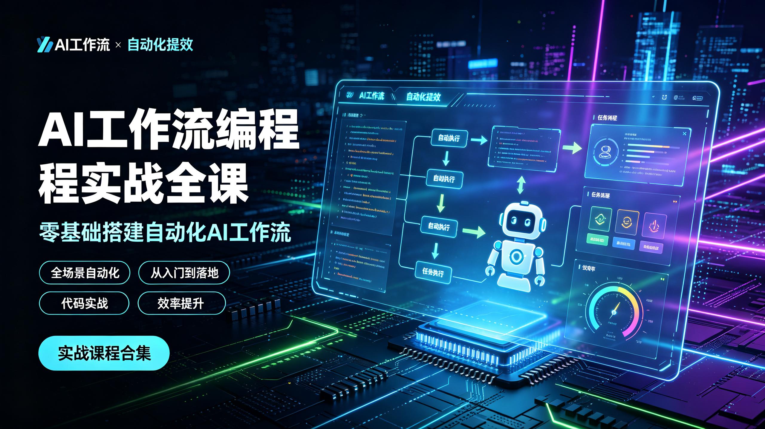 资源《AI工作流编程实战全课，零基础搭建自动化AI工作流，全场景自动化提效落地》的海报