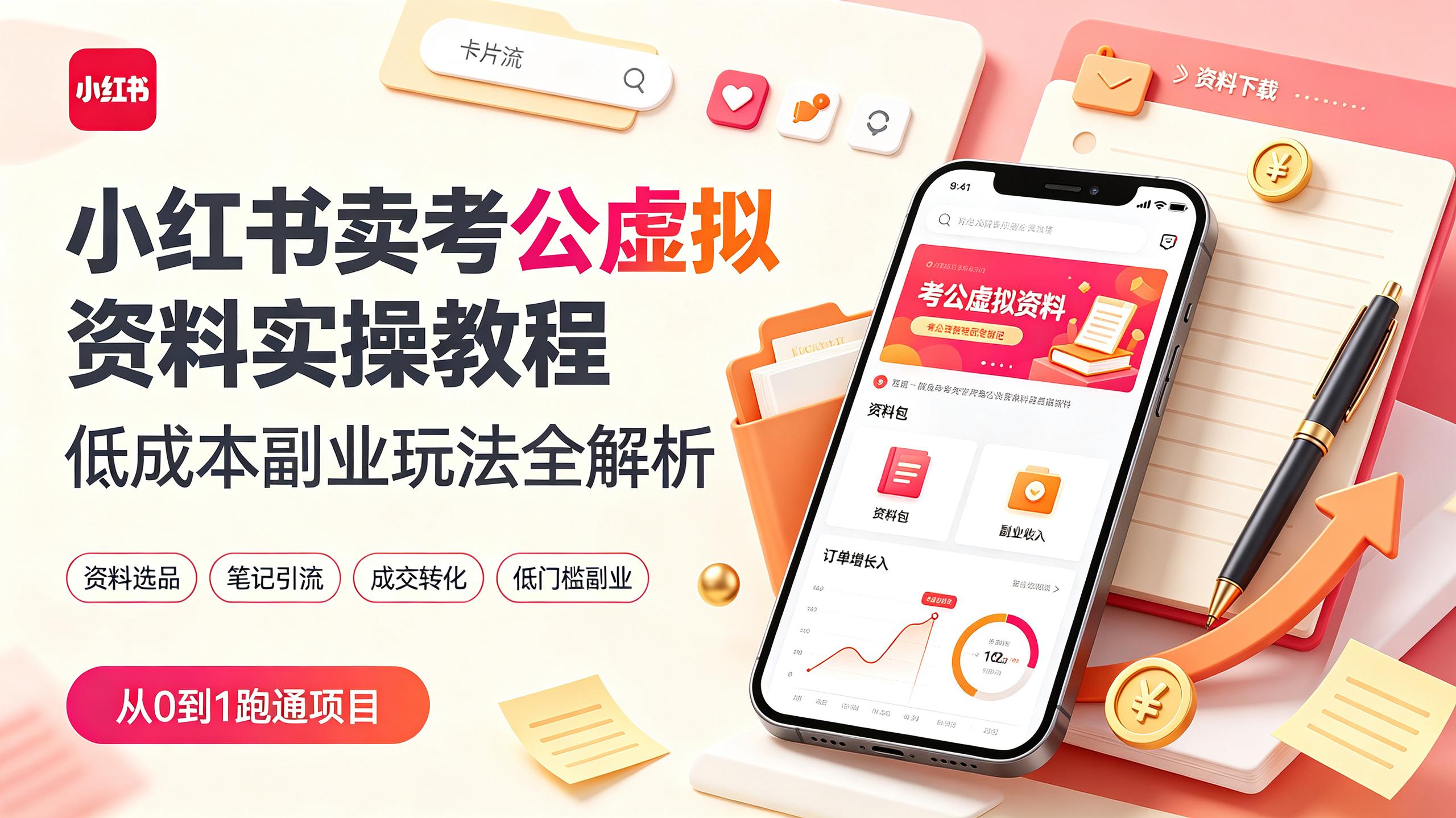资源《小红书卖考公虚拟资料实操教程，低成本副业玩法全解析》的海报