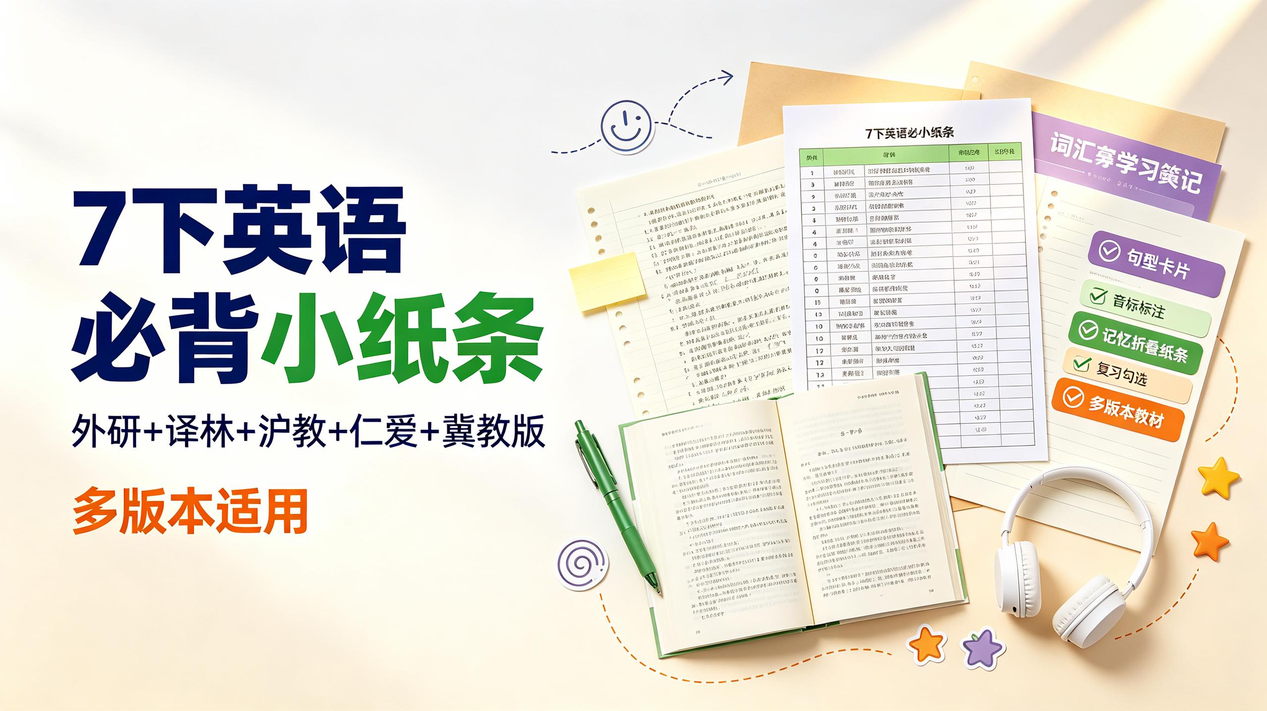 资源《7下英语必背小纸条【外研+译林+沪教+仁爱+冀教版】》的海报