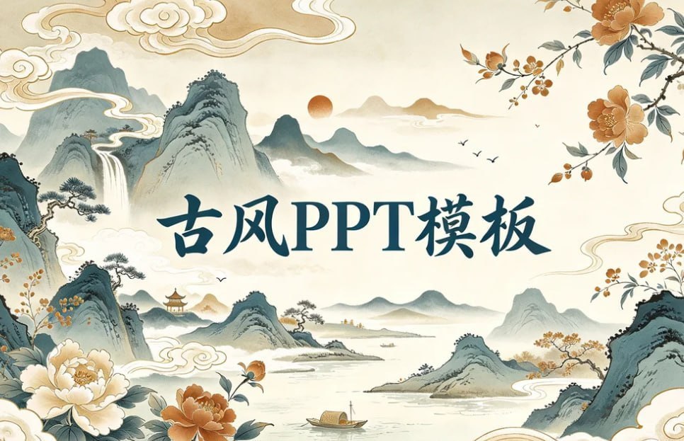 资源《古风传统文化PPT模板，教师教学课件素材一键套用》的海报