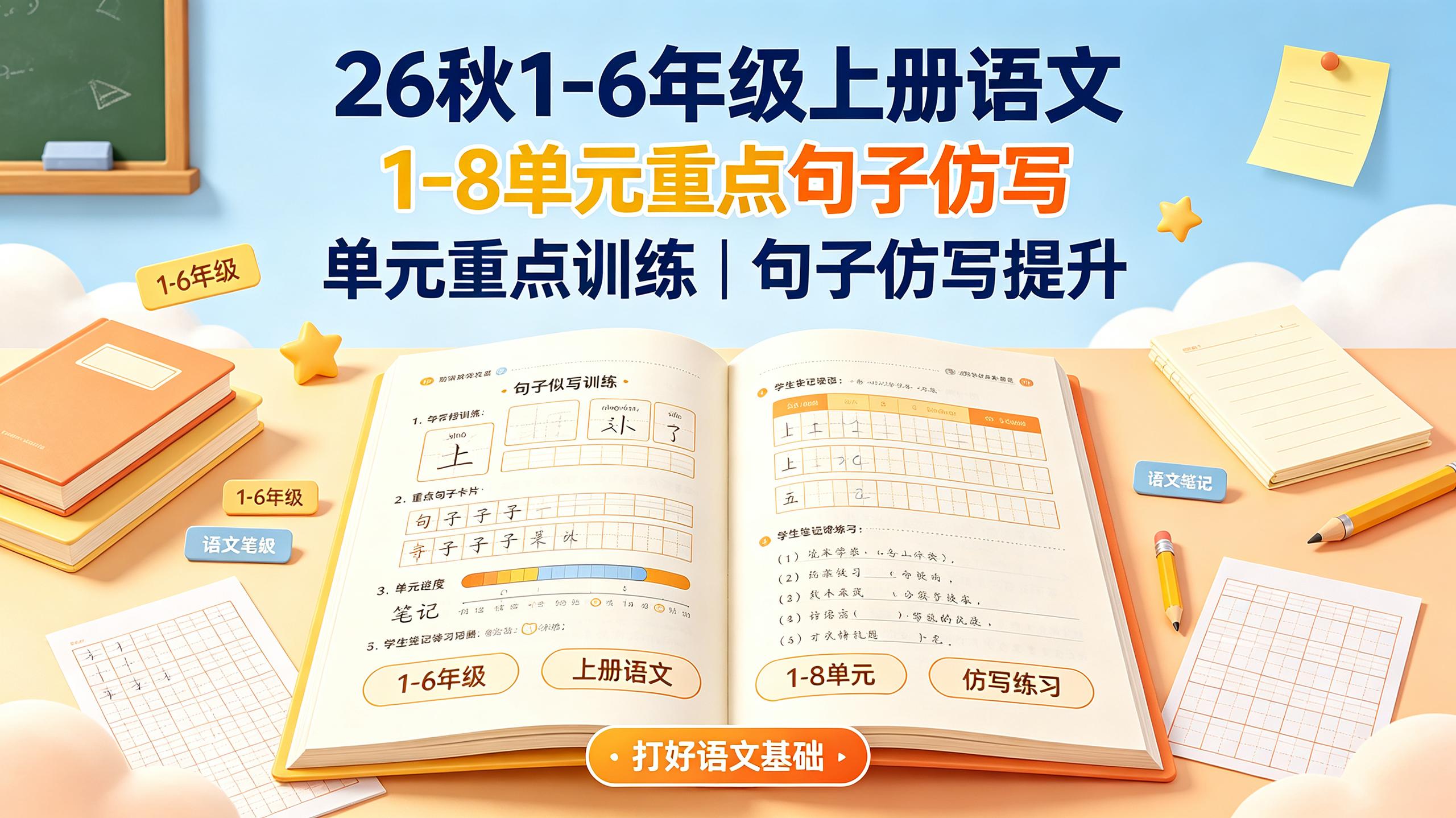 资源《26秋1-6年级上册语文1-8单元重点句子仿写》的海报