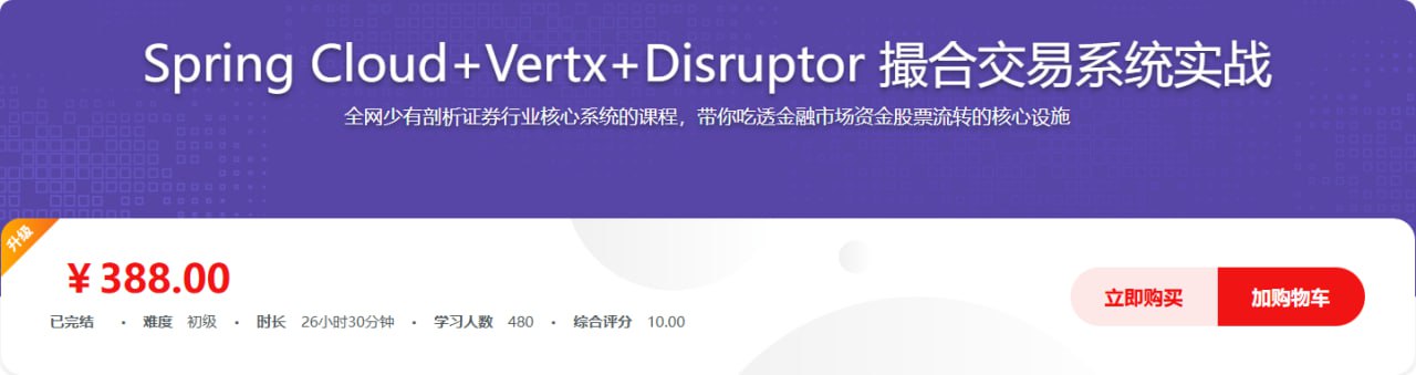 资源《SpringCloud+Vertx+Disruptor 撮合交易系统实战》的海报