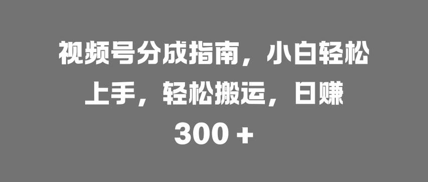 资源《视频号分成指南，小白轻松上手，轻松搬运，日赚 300 +》的海报