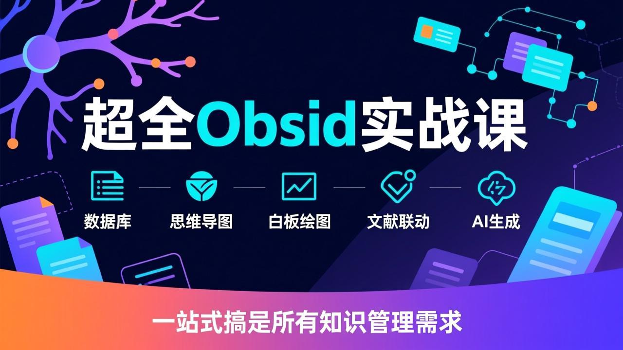资源《超全Obsidian实战课，涵盖数据库、思维导图、白板绘图、文献联动、AI生成，一站式搞定所有知识管理需求》的海报